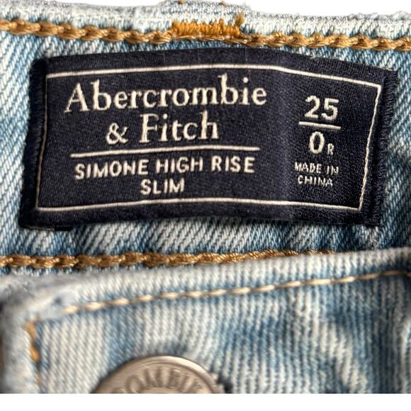 Abercrombie & Fitch Simone High Rise Slim Jeans Size 25R Distressed Light Wash - Picture 9 of 11